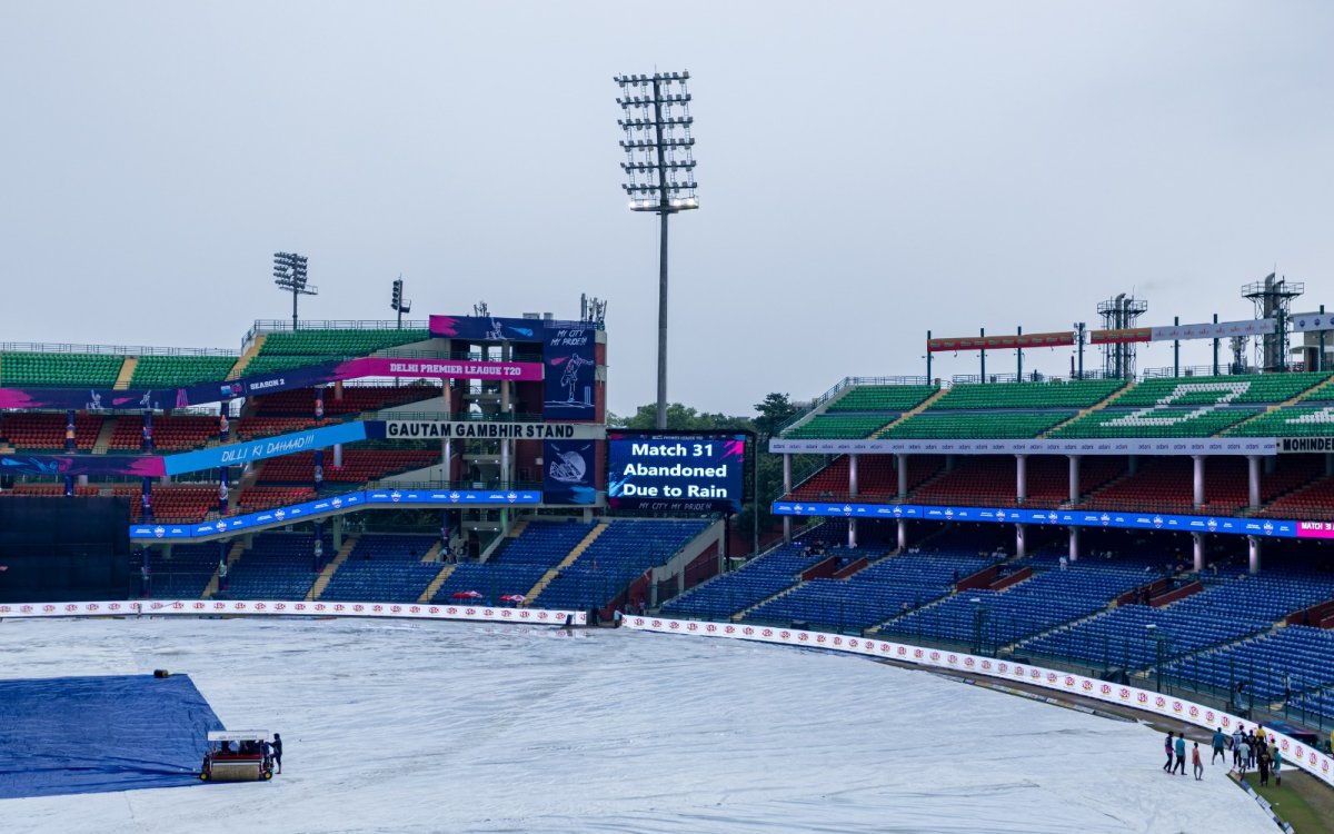 DPL 2025 double-header washed out due to rain at Arun Jaitley Stadium