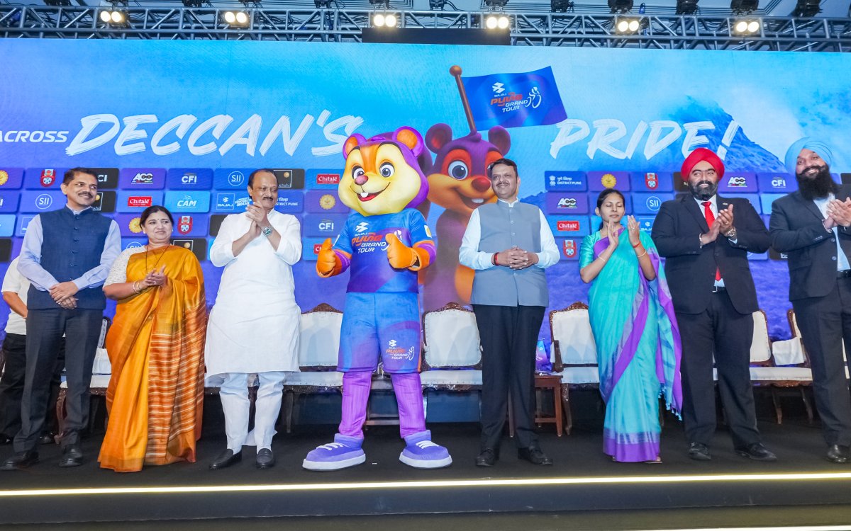Maha CM Devendra Fadnavis unveils mascot, kit and logo of 'Pune Grand Tour' Cycling Competition