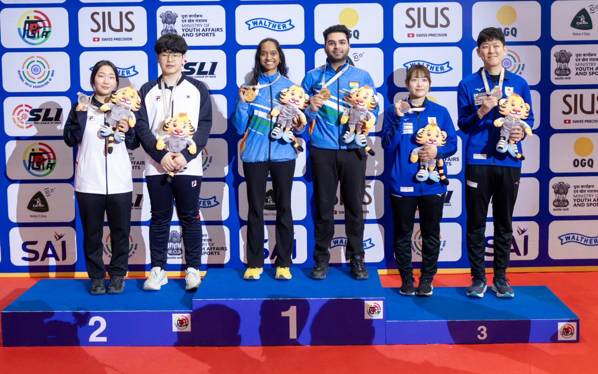 Asian Shooting C'ships: Elavenil and Arjun win mixed team air rifle gold as India crosses 50 medal m