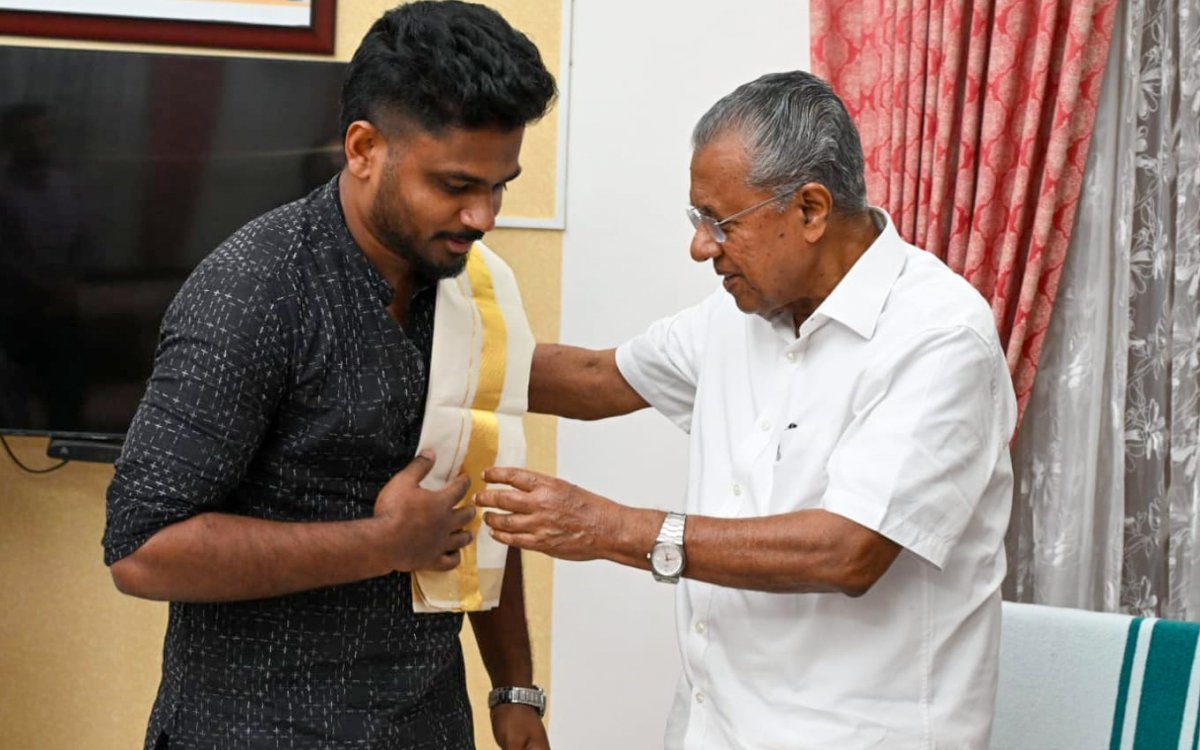 Sanju Samson felicitated by Kerala CM Pinarayi Vijayan after T20 WC win