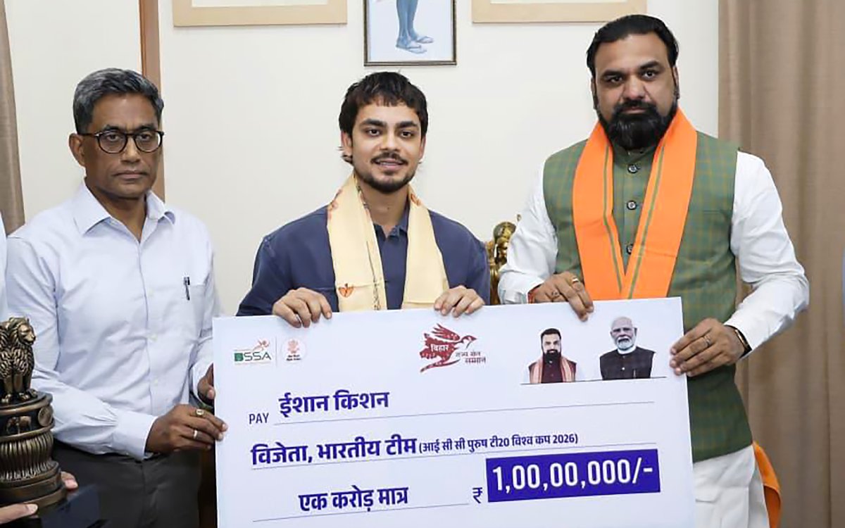 Bihar CM Samrat Choudhary honours Kishan with one crore reward for T20 WC performance